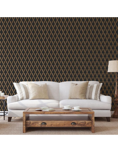 DUTCH WALLCOVERINGS Carta da Parati Geometric Nero e Oro
