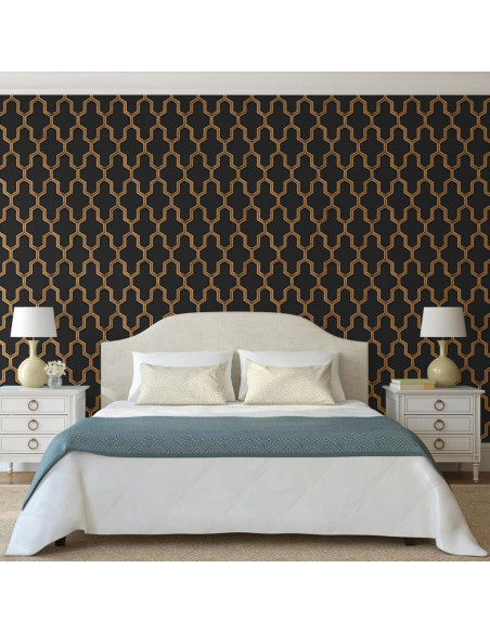 DUTCH WALLCOVERINGS Carta da Parati Geometric Nero e Oro