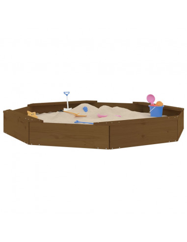 Sabbiera con Sedute Miele Ottagonale in Legno Massello di Pino