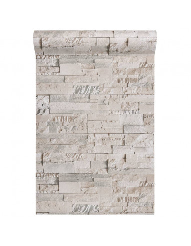 Carta da Parati 3D Effetto Pietra Grigio e Beige