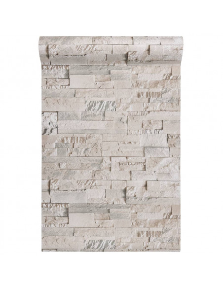Carta da Parati 3D Effetto Pietra Grigio e Beige