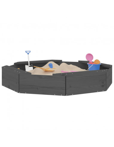 Sabbiera con Sedute Grigia Ottagonale in Legno Massello di Pino