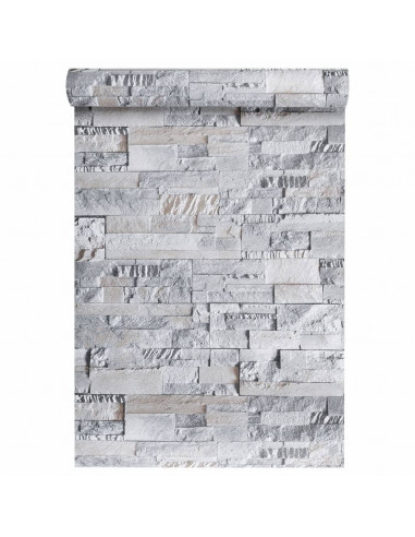 Carta da Parati 3D Effetto Pietra Grigio e Marrone