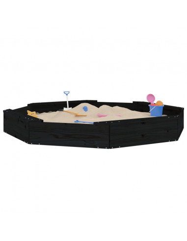 Sabbiera con Sedute Nera Ottagonale in Legno Massello di Pino