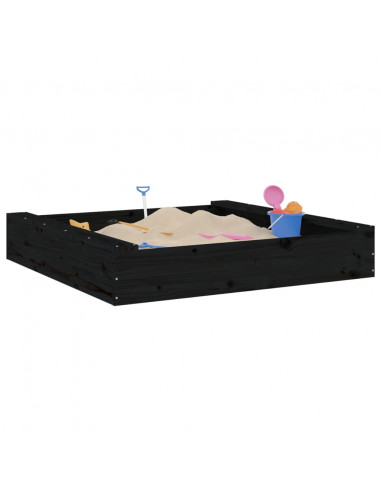 Sabbiera con Sedute Nera Quadrata in Legno Massello di Pino