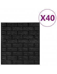 Carta da parati 3D Motivo a Mattoni Autoadesiva 40 pz Nera 2