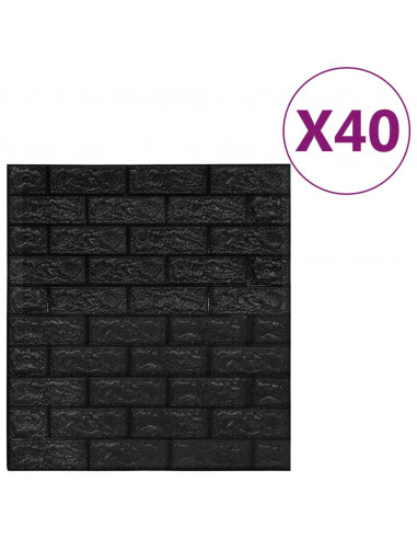 Carta da parati 3D Motivo a Mattoni Autoadesiva 40 pz Nera