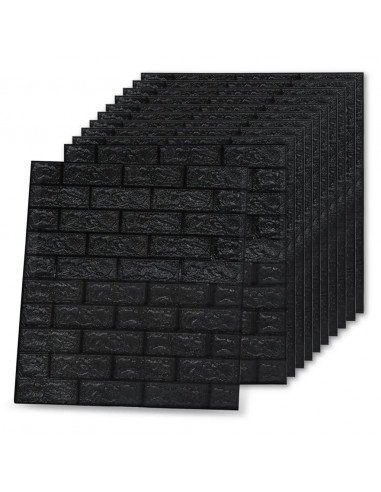 Carta da parati 3D Motivo a Mattoni Autoadesiva 10 pz Nera