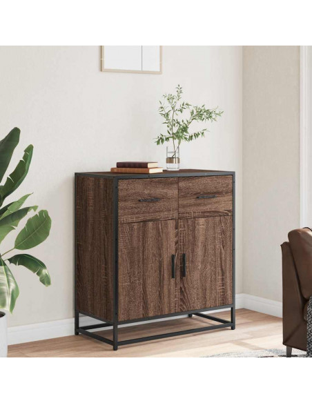 Credenza Rovere Marrone 68x35x76 cm in Truciolato e Metallo
