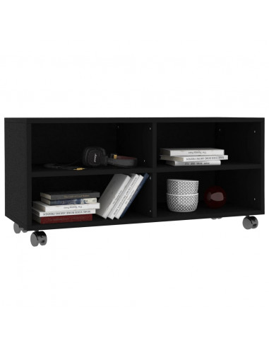 Mobile TV con Ruote Nero 90x35x35 cm in Legno Multistrato