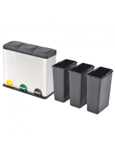 Pattumiera a Pedale per Riciclo in Acciaio Inossidabile 54 L