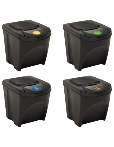 Cestini per Rifiuti Impilabili 4 pz Antracite 100 L