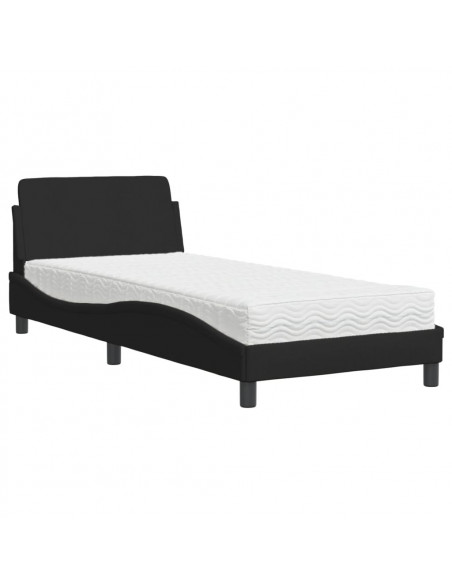 Letto con Materasso Nero 90x200 cm in Tessuto
