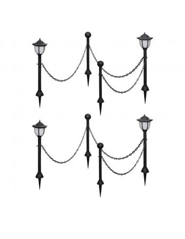 Lampioncini Solari 4 pz con Catena di Recinzione e Paletti
