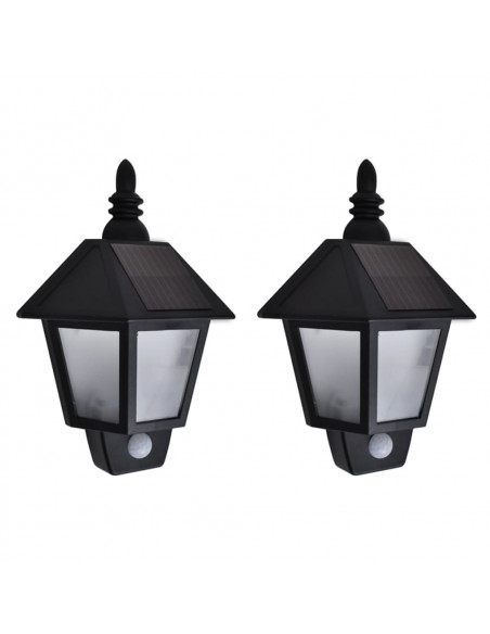 Lampade Solari a Parete 2 pz con Sensore Movimento Nere