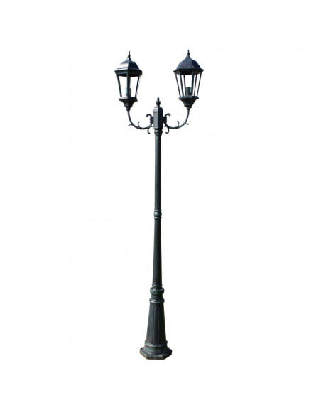 Lampione da Giardino 2 Bracci 230 cm Verde Scuro/Nero Alluminio