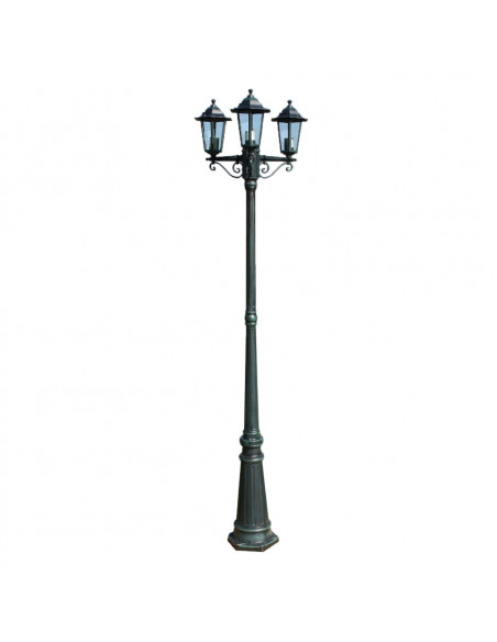 Lampione da Giardino 3 Bracci 215 cm Verde Scuro/Nero Alluminio