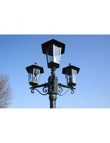 Lampione da Giardino 3 Bracci 215 cm Verde Scuro/Nero Alluminio