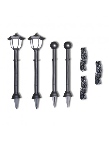 Set Recinzione a Catena con 2 Lampioncini a LED e 2 Paletti