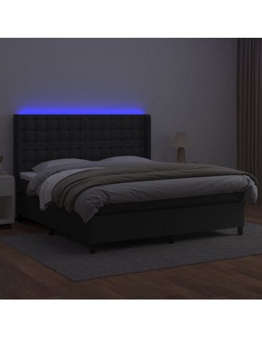 Giroletto a Molle con Materasso e LED Nero 180x200cm Similpelle
