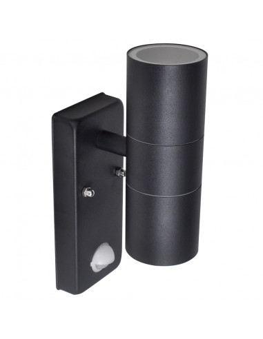 Lampada LED a Parete Acciaio Inox Forma Cilindrica Nera con Sensore