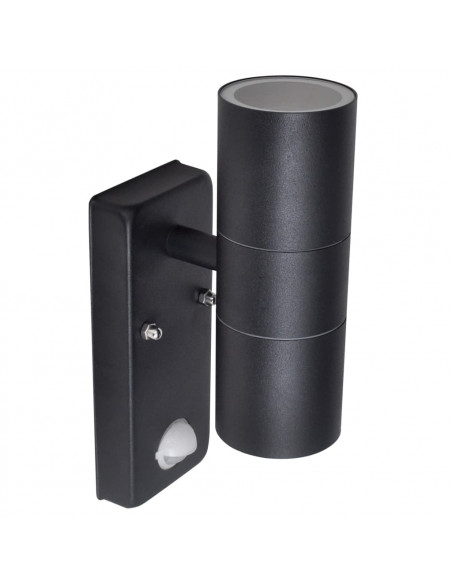 Lampada LED a Parete Acciaio Inox Forma Cilindrica Nera con Sensore