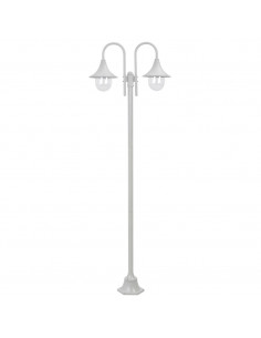Lampione da Giardino E27 220 cm Alluminio 2 Lampade Bianco 2