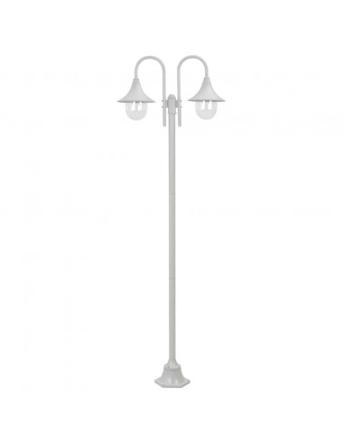 Lampione da Giardino E27 220 cm Alluminio 2 Lampade Bianco