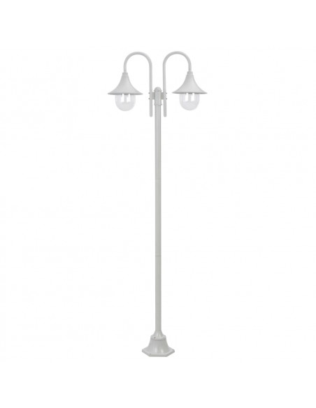 Lampione da Giardino E27 220 cm Alluminio 2 Lampade Bianco