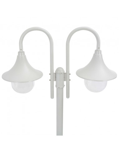 Lampione da Giardino E27 220 cm Alluminio 2 Lampade Bianco