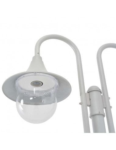 Lampione da Giardino E27 220 cm Alluminio 2 Lampade Bianco