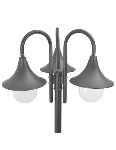 Lampione da Giardino E27 220 cm Alluminio 3 Lampade Bronzo