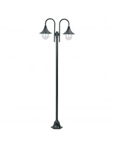 Lampione da Giardino E27 220 cm Alluminio 2 Lampade Verde Scuro 2