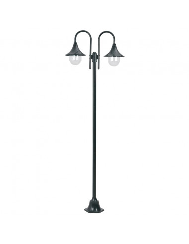 Lampione da Giardino E27 220 cm Alluminio 2 Lampade Verde Scuro