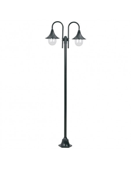 Lampione da Giardino E27 220 cm Alluminio 2 Lampade Verde Scuro