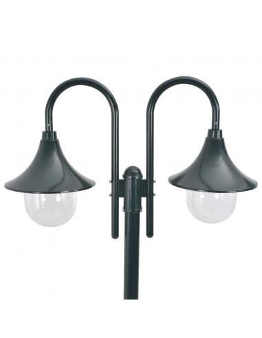 Lampione da Giardino E27 220 cm Alluminio 2 Lampade Verde Scuro