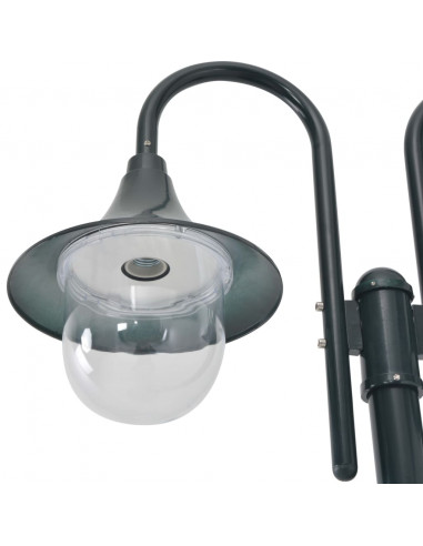 Lampione da Giardino E27 220 cm Alluminio 2 Lampade Verde Scuro