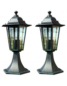 Lampioni da Giardino 2 pz Verde Scuro/Nero in Alluminio 2