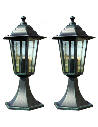 Lampioni da Giardino 2 pz Verde Scuro/Nero in Alluminio