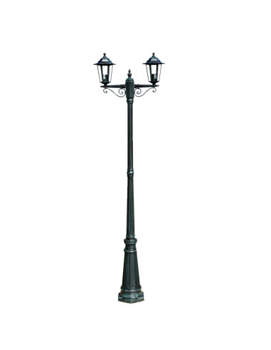 Lampione da Giardino 2 Bracci 215 cm Verde Scuro/Nero Alluminio