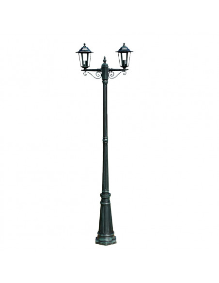 Lampione da Giardino 2 Bracci 215 cm Verde Scuro/Nero Alluminio