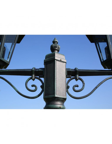 Lampione da Giardino 2 Bracci 215 cm Verde Scuro/Nero Alluminio