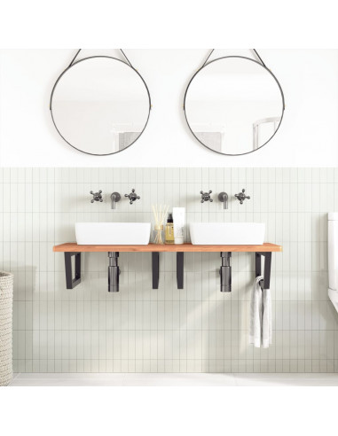 Ripiano a Parete per Lavabo in Acciaio e Massello di Faggio