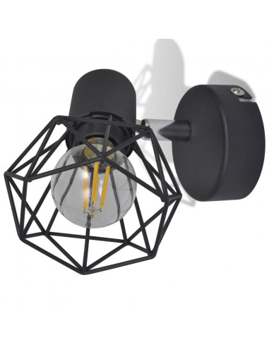 Set 2 Applique con Rete in Stile Industriale Nero Lampadina LED