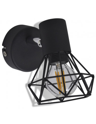 Set 2 Applique con Rete in Stile Industriale Nero Lampadina LED