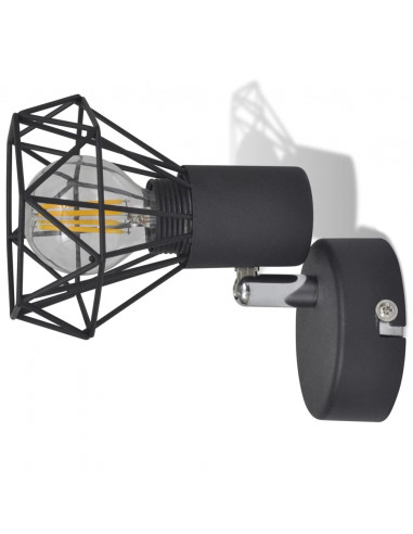 Set 2 Applique con Rete in Stile Industriale Nero Lampadina LED