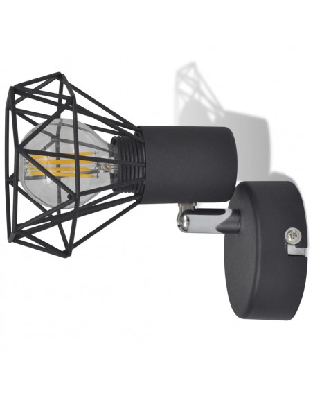Set 2 Applique con Rete in Stile Industriale Nero Lampadina LED