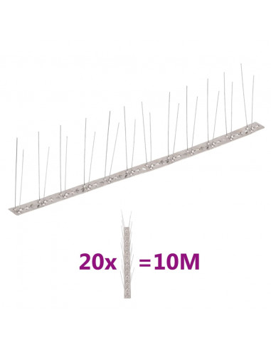 Set Dissuasori per Uccelli e Piccioni 20 pz Acciaio 2 File 10 m