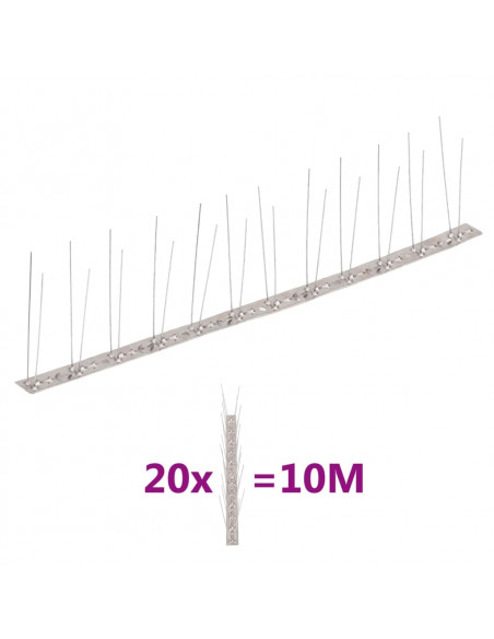 Set Dissuasori per Uccelli e Piccioni 20 pz Acciaio 2 File 10 m