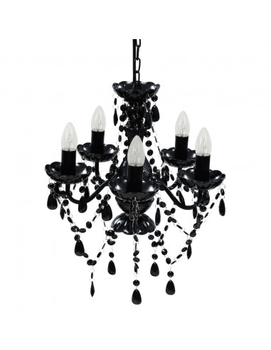 Lampadario in Cristallo con 5 Lampadine Nero
